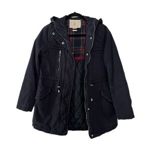 Stradivarius Navy Blue Warm Jacket with Hood Size Small